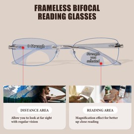 ZESAKER Rimless Bifocal Reading Glasses for Women Frameless Rectangle Bifocal Clear Top Readers for Women Blue Light Blocking (Blue+ Tortoise+ Light Brown, 2.5)