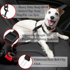 Pack of 2 Dog Car Seat Belts, BOOSHMall Dog Seat Belt for Car, Adjustable Seat Belt, Dog Seat Belt with Strong Carabiner, for All Dog Breeds and Car Seats, Trunk, Black