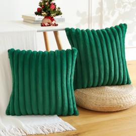 Soleebee Set of 2 Throw Pillow Covers Soft Cozy Velvet Pillowcase Faux Rabbit Fur Cover for Couch Sofa Bed Chair Home Decorative Pillows Cover (24x24 Inch, Christmas Green)