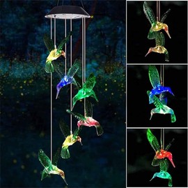 Solar Hummingbird Wind Chimes - Color Changing LED Lights, Outdoor, Weather Resistant - for Home, Garden, Decoration, Trees, Patio, Deck