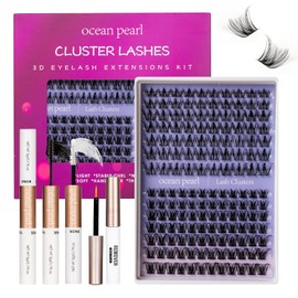 Ocean Pearl Lash Clusters Kit 154pcs,10-18mm manga/anime-inspired lashes clusters,spike-effect cluster lashes,Eyelashes,DIY Cluster Eyelash Extensions kit with lash bond+seal+remover+tweezers-M31+M34