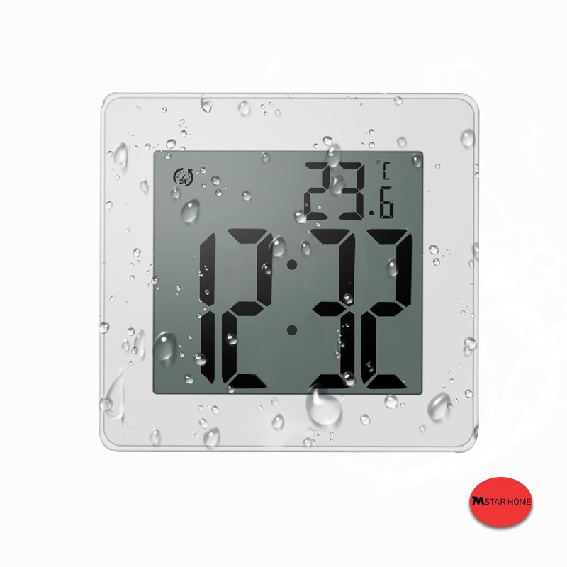 Mstar Home Bath Clock, Large LCD Screen, 24H Hours, Temperature