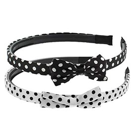 Zac's Alter Ego Set of 2 Black and White 10mm Satin Polka Dot Bow Alicebands