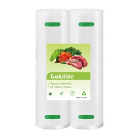 Gokilife Vacuum Sealer Bags Rolls - 2 Rolls 25 x 600 cm Sous Vide Bags, BPA Free, Durable Commercial Customized Size Food Bags for Food Storage and Sous Vide Cooking