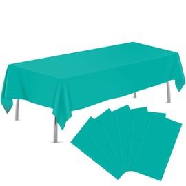 tujol Teal 6 Pack Plastic Table Cloth 54" x 108", Disposable Tablecloths Rectangle Table Cover, Plastic Tablecloths for Parties