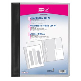 VELOFLEX 4741080 - Schnellhefter VELOFORM, 1 Stück, DIN A4, schwarz, PVC, glasklarer Vorderdeckel, passend für Prospekthüllen
