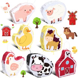 Soulchen 7 Pcs Mini Farm Animal Piñata Centerpieces Party Decorations Barnyard Fillable Cute Animals Piñata Mexican Fiesta DIY Craft for Baby Shower Birthday Barn Party Supplies Carnival