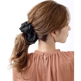 KOBE VINGTAINE H-503 Voluminous Ribbon Banana Clip, Satin, Medium, Hair Clip, Hair Accessory, Grosgrain - blk