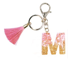 jtkdxqs Letter A-Z Keychain Pink Tassel Key Ring Crystal for Women Backpack Handbags Cute Pendant,Letter M