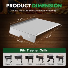 Wanchao 22" Stainless Steel Drip Tray Heat Baffle Diffuser Plate Grease Pan Replacement for Traeger Pro 575 and 22 Series,Lil' Tex Elite Century Pellet Grill Smoker Parts Compatible with BAC012 BCA070