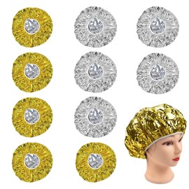 10Pcs Foil Cap Hair Deep Conditioning Salon Spa Cap Heat Shower Cap Elastic Hair Coloring Cap Aluminum Foil Cap for Adults (Gold Silver)