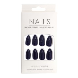 Press-On - Nails Shiny Navy Blue Almond 24pcs