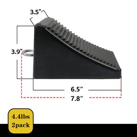 ROBLOCK Heavy-Duty Rubber Wheel Chocks with Eyebolt for Cars, RVs, Trucks, Trailers, and Vehicles, 2 Pack Anti-Slip Design Chocks Black Wheel Wedge, (6.5" x 3.75" x 4"), 2 Pcs
