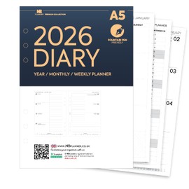 2026 A5 Week on two pages diary organiser refill insert | Filofax A5 COMPATIBLE | Premium collection | UK holidays | Monthy/Weekly | Fountain pen friendly