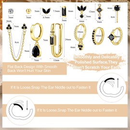 MILACOLATO Earrings Stud Earrings Gold Set for Women Hoop Earrings 14K Gold-Plated Silver Piercing Cartilage Helix Ear 20G Golden Stainless Steel Small Hypoallergenic Women's Earrings Jewellery Women