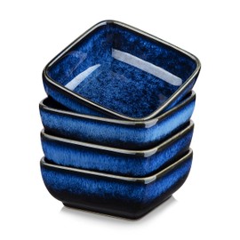 vancasso Stern 6 Oz Dipping Bowls, 3.7 Inches Ceramic Soy Sauce Dish, Square Side Dishes, Small Appetizer Plates Set of 4