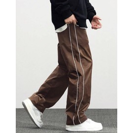 ZAFUL Men's Baggy Track Pants Y2K Streetwear Pants Drawstring Letter Pockets Casual Lounge Trousers (Coffee Brown, L)