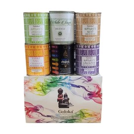 Premium Spiegelkegel | Set mit 6 Dosen Goloka | Jasmin, weißer Salbei, Champagner, Chakra, Lavendel und Nest | Design-Präsentation | 6 x 18 Kegel