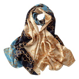 Bufanda larga de seda, estampado floral y gráfico, Blue Taupe Polka Dot, 69" x 20"