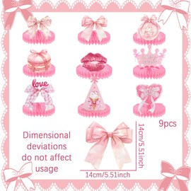 9Pcs Pink Bow Party Decorations Pink Bow Coquette Birthday Decorations for Bridal Engagement Bachelorette Wedding Party Decor