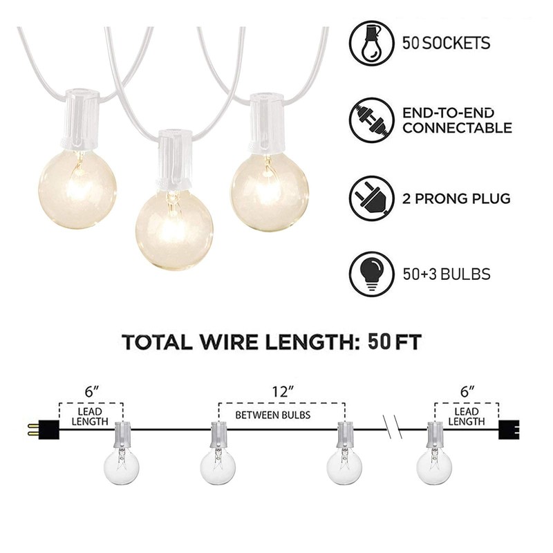 Afirst Outdoor String Lights 50FT with 53 Globe Bulbs Patio