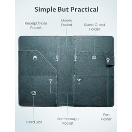 Mymazn Mymazn Green Server Books for Waitress Book Waiter Book Server Booklet Restaurant Waitstaff Organizer, Serving Book Guest Check Book Holder Money Pocket Fits Server Apron (Greygreen)