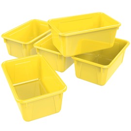 Storex Small Cubby Bins – Plastic Storage Containers for Classroom, 12.2 x 7.8 x 5.1 inches, Class Yellow, 5-Pack (62418A05C)