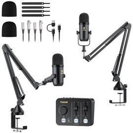TONOR Podcast Equipment Bundle for 2, Audio Mixer with 2 Dynamic Microphone and 2 Boom Arm Set, XLR Mic with Studio Audio Interface, All-in-One Pack for Podcasting, Recording, Youtube, Tiktok, POD-2