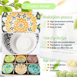 YIK TUNG 6 Pcs Colorful Ceramic Rice Bowl Set,10 oz 4.75'' Porcelain Kitchen Dessert Soup Serving Bowls for Snack Salad Ice Cream Pasta Cereal,Microwave and Dishwasher Safe