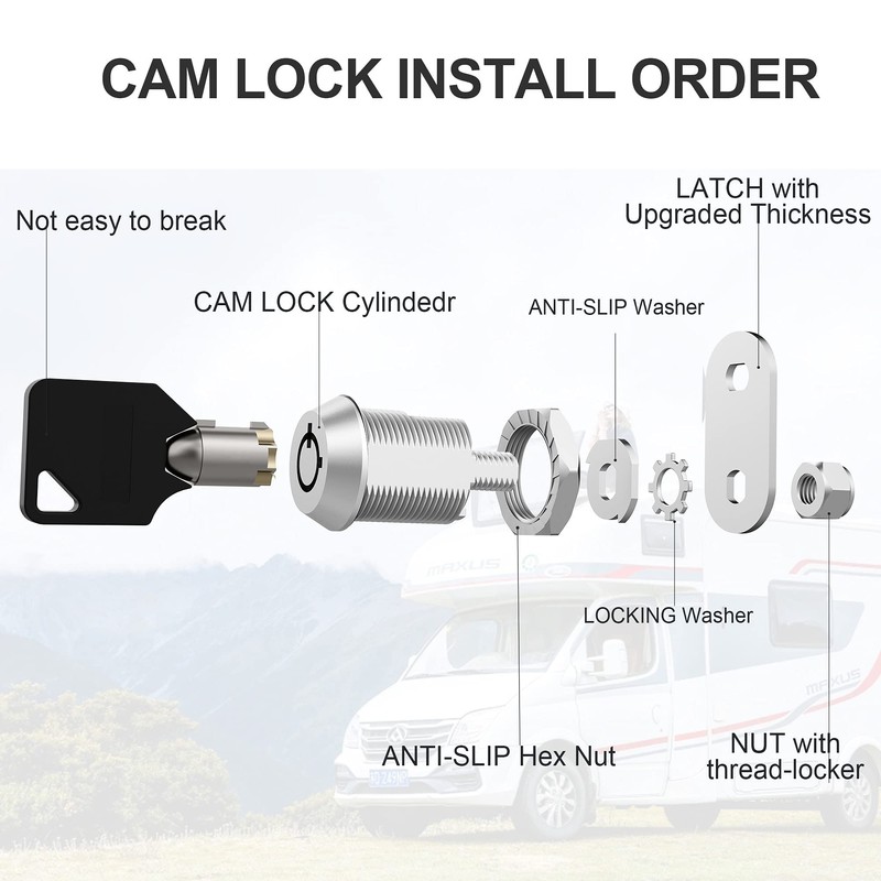 5 Pack Cam Locks Keyed Alike, 5/8" Cabinet Locks with