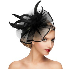 dressfan Womens Fascinator Headband Hat Vintage Wedding Headpiece Hair Clip 20s 50s Hair Accessories Headwear for Kentucky Derby/Wedding/Cocktail/Tea Party,Black
