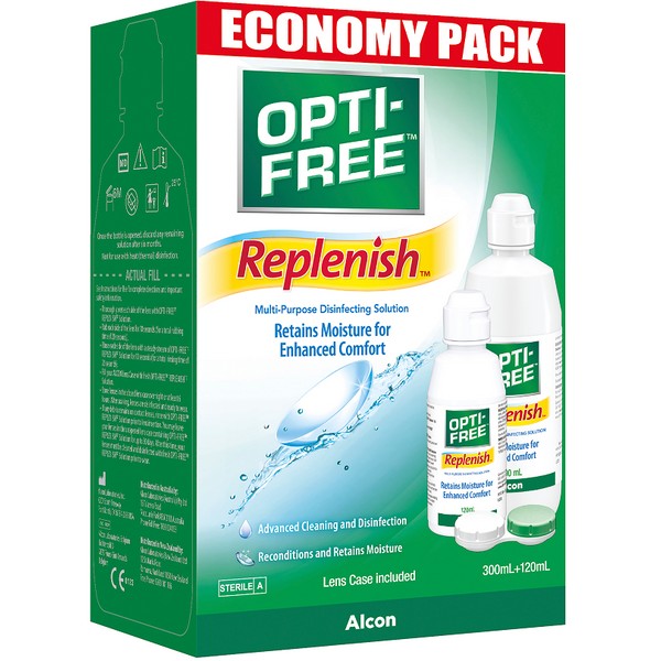 Opti-Free Replenish Solution Economy Pack (300ml+120ml) + Lens Case -