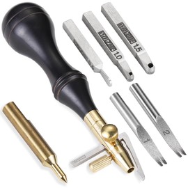 SiiRo 6 in 1 Leather Groover Tool, Edge Beveler Leather Tool with Adjustable Stitching Groover, Leather Carving Cutting Edge Tools, Leather Working Tools for DIY Leathercraft