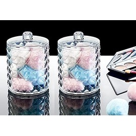 Generisch Cotton Swab Holder Diamond Design Acrylic for Floss Bath Salt Makeup Bathroom Organizer Storage Dispenser 2 Pack
