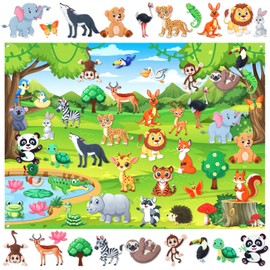 MiniInflat Jungle Animals Felt Board Story 41 Pcs Safari Theme Felt Storyboard Wild Animal Flannel Storyboard Jungle Safari Zoo Themed Flannel Board for Interactive Storytelling Birthday Hanging Gift