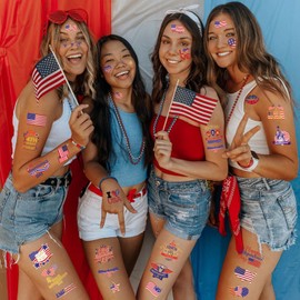 120Pcs 4th of July Tattoos - 15Sheet Fourth of July Tattoos Temporary for Kids,USA American Flag Patriotic Tattoo,Red White and Blue Independence/Memorial/Labor Day Decorations Accessories