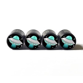 UFO Spaceship Alien Tire Valve Caps - Black Aluminum - Set of Four