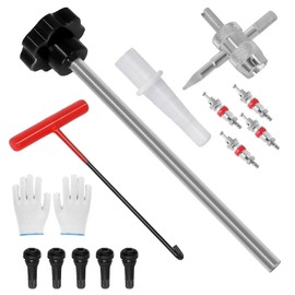 Quick Change Tire Valve Tool Kit, 4-Way Tire Valve Stem Core Replacement Tool for Cars, Trucks, ATVs & Motorcycles (Includes 5 TR413 Valves), Fix Leaky Valves Fast