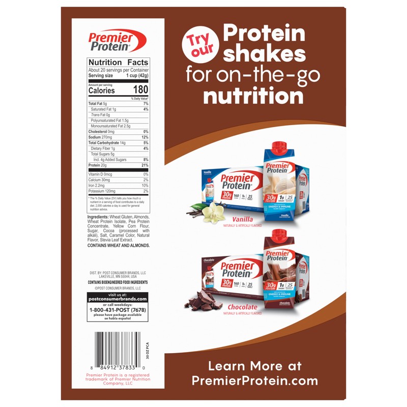 Post Premier Protein Chocolate Almond Cereal, Chocolatey Protein Cereal Flakes