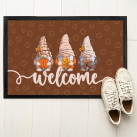 Fußmatte „Welcome“ - Herbst-Wichtel - für Innen & Außen – rutschfest, extra dünn & saugfähig - Türmatte - Eingangsbereich Deko - Geschenk für Freunde und Familie zu jedem Anlass, 60 x 40 cm