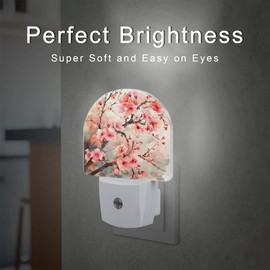 sndheke Cherry Blossom Tree Night Light Plug into Wall,Pink Watercolor Cherry Blossom Flowers Dusk to Dawn Night Light Plug in,0.5w Energy Saving Night Light for Kids Boys Girls Home Decor