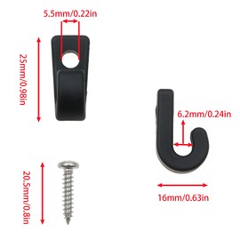 sunnates 16PCS 1" Kayak J Hooks Black Nylon Kayak Lashing Hooks Self-Tapping Screws for Bungee Ropes Canoes Paddleboards Canoes and Kayak Accessory Hooks