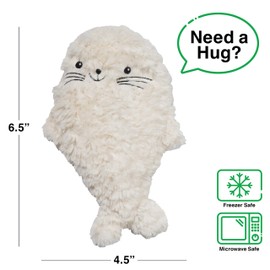 GAMAGO Seal Pup Heating Pad Pocket Pal, Microwavable Pillow for Cramps, Aches & Anxiety Relief, Adorably Cute Heatable Pack Stuffed with Eco-Friendly Buckwheat & Dried Lavender, 6.5 Inches, White