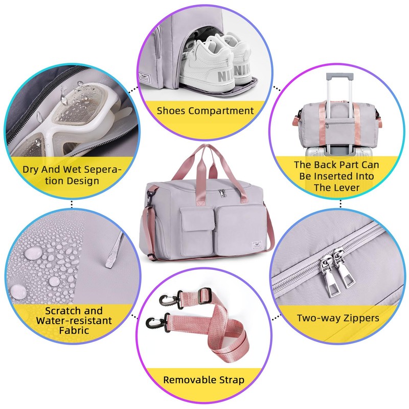 FIORETTO Womens Mens Sports Gym Bag Duffle Bag with Shoes