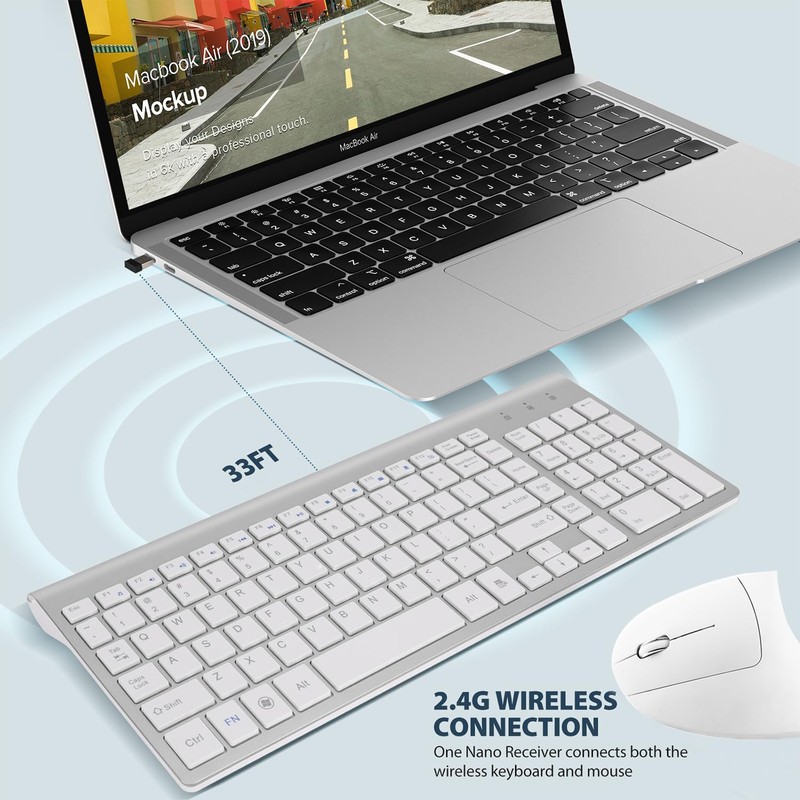 2.4GHz Wireless Vertical Ergonomic Mouse and Keyboard Combo Ultra-Thin Portable