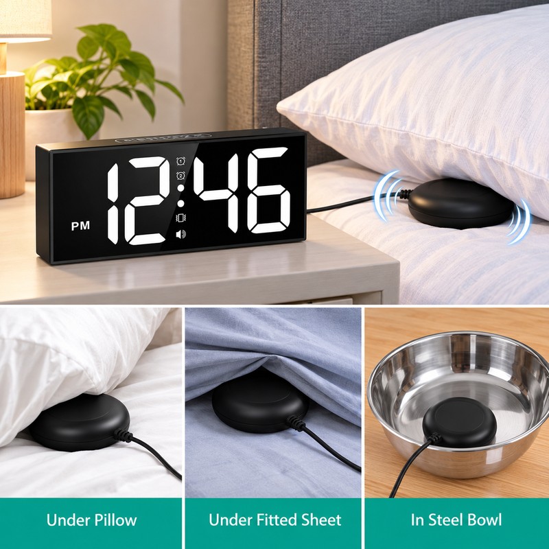 Vibrating Alarm Clock for Heavy Sleepers – Large LED Display
