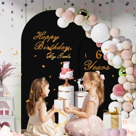 JCJ 6FT Arch Backdrop Cover, Black Wedding Round Top Chiara Arch Stand Cover Stretchy Backdrop with Zipper Spandex Fitted Arch Cover for Birthday Party Decoration