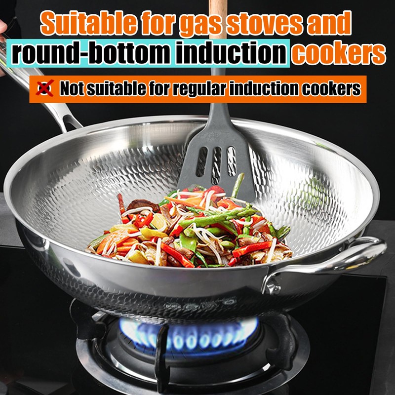 Titanium Hammered Wok, 2026 Upgrade Double-side Hammered Frying Pans Nonstick,