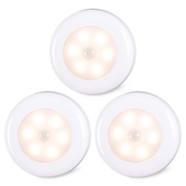 STAR-SPANGLED 3 Pack 2.8” Motion Sensor Lights Indoor AAA Battery Operated, Stick on LED Puck Light for Stairs, Under Cabinet, Closet, Warm White