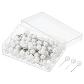 PATIKIL Push Pins, 100 Pack Round Head Map Tacks Thumb Steel Point for Office Cork Board, Pearl White